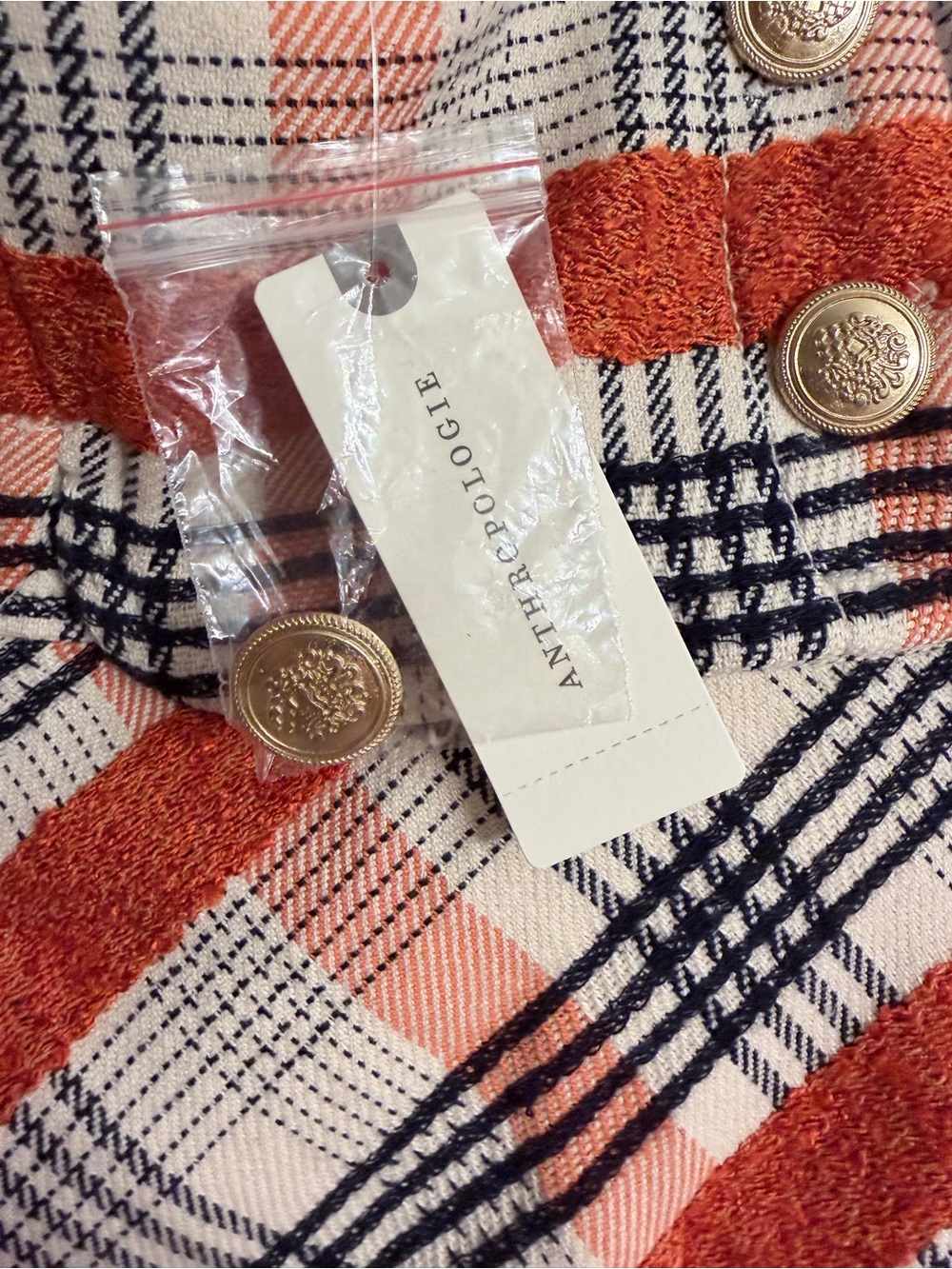 Anthropologie Plaid Mini Skirt NWT Gold Button A-Line Size M - Picture 4 of 4